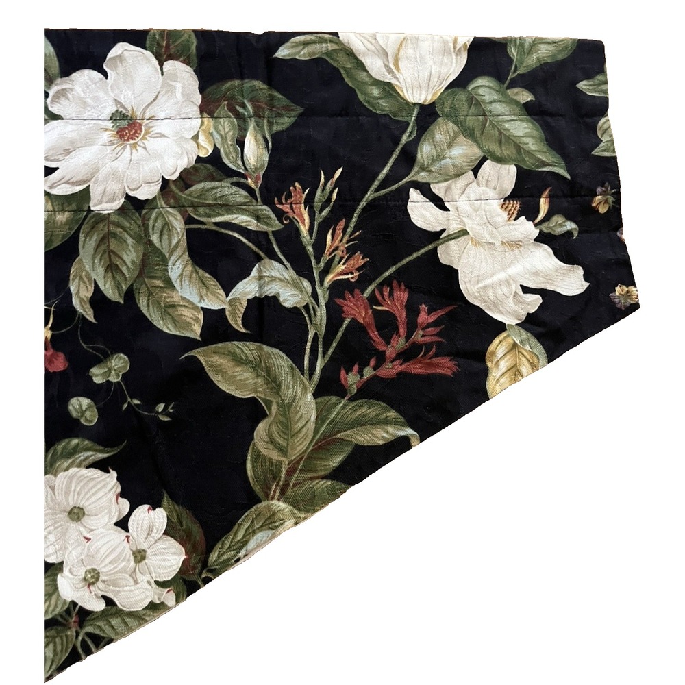 Waverly Williamsburg Garden‎ Magnolia Black Ascot Valance Dogwood V Shape Floral - Picture 3 of 10